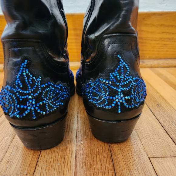 Old Gringo Viridiana Black Boots with Blue Shimmer Rhinestones Size 7.5 - Picture 4 of 11